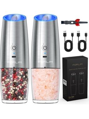 Gravity Electric Salt and Pepper Grinder Set, USB Rechargeable 9oz